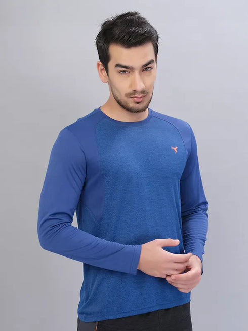Men Melange Slim Fit Crew Neck T-shirt with DOUBLE COOL