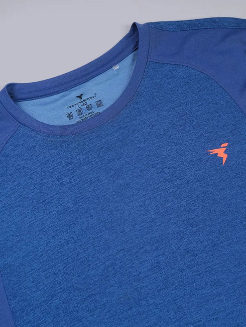 Men Melange Slim Fit Crew Neck T-shirt with DOUBLE COOL