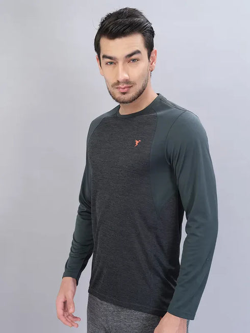 Men Melange Slim Fit Crew Neck T-shirt with DOUBLE COOL