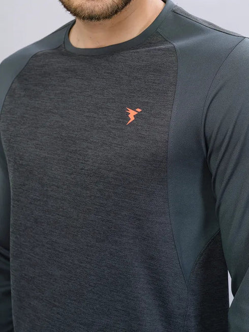 Men Melange Slim Fit Crew Neck T-shirt with DOUBLE COOL