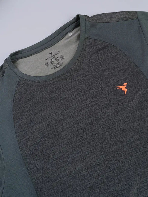 Men Melange Slim Fit Crew Neck T-shirt with DOUBLE COOL