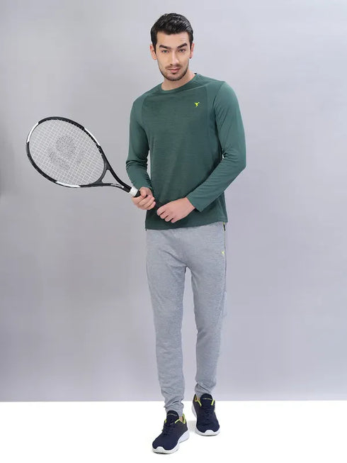 Men Melange Slim Fit Crew Neck T-shirt with DOUBLE COOL