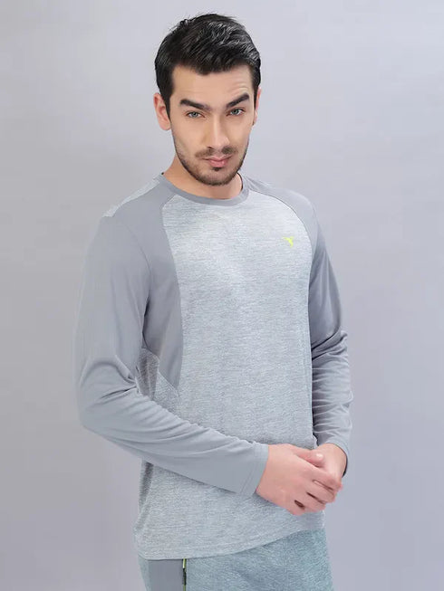 Men Melange Slim Fit Crew Neck T-shirt with DOUBLE COOL