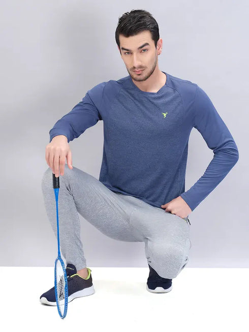 Men Melange Slim Fit Crew Neck T-shirt with DOUBLE COOL