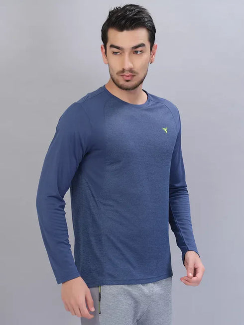 Men Melange Slim Fit Crew Neck T-shirt with DOUBLE COOL