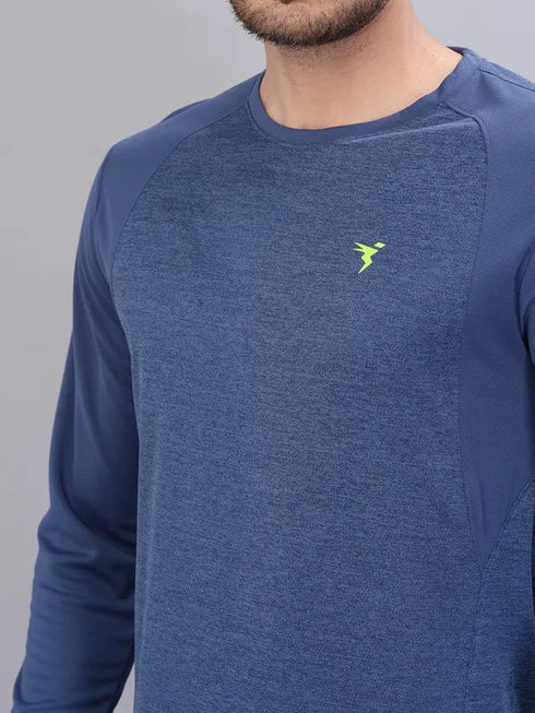 Men Melange Slim Fit Crew Neck T-shirt with DOUBLE COOL