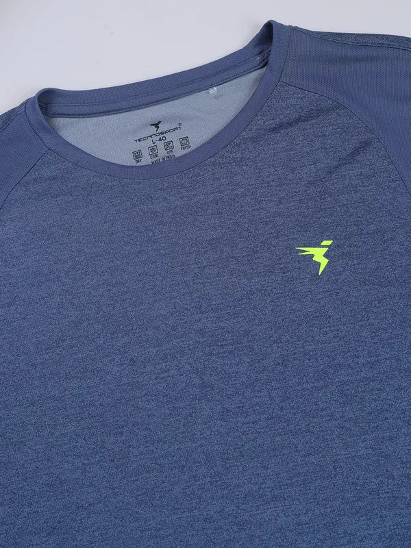 Men Melange Slim Fit Crew Neck T-shirt with DOUBLE COOL