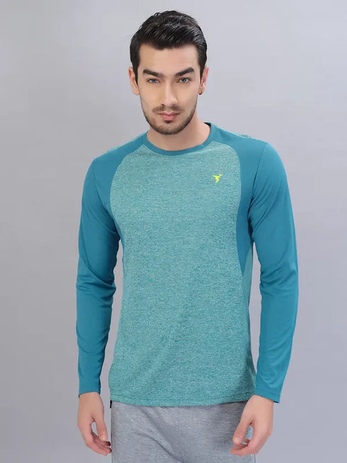 Men Melange Slim Fit Crew Neck T-shirt with DOUBLE COOL