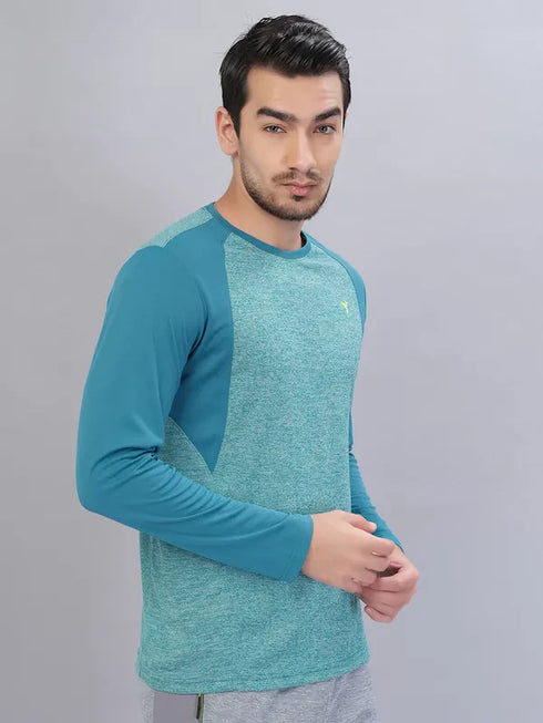 Men Melange Slim Fit Crew Neck T-shirt with DOUBLE COOL