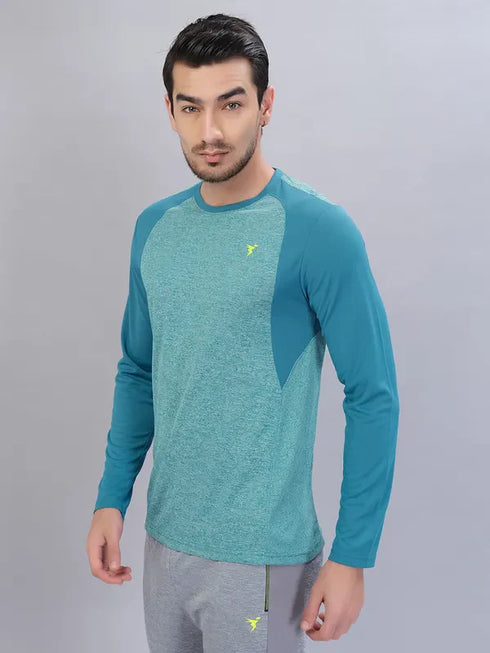 Men Melange Slim Fit Crew Neck T-shirt with DOUBLE COOL