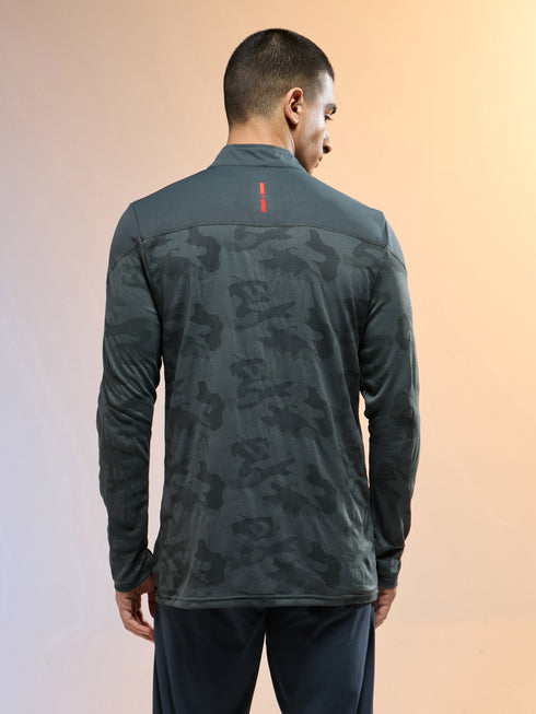 Men Jacquard Slim Fit Mock Neck T-shirt with TECHNO COOL+