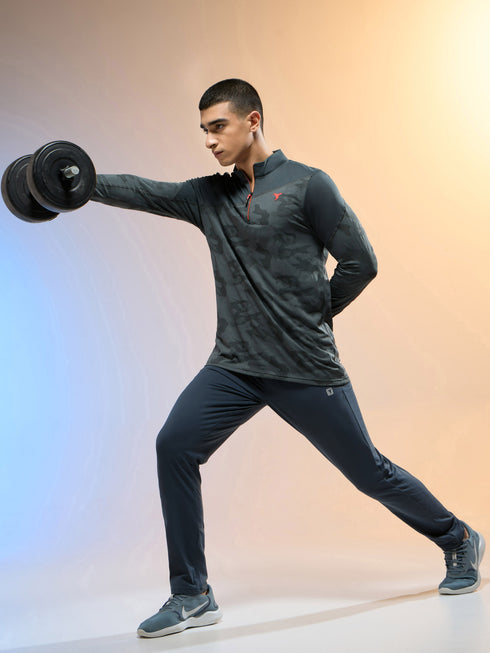Men Jacquard Slim Fit Mock Neck T-shirt with TECHNO COOL+