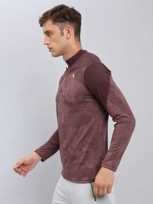 Men Jacquard Slim Fit Mock Neck T-shirt with TECHNO COOL+