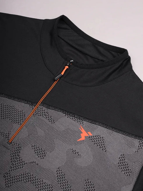 Men Jacquard Slim Fit Mock Neck T-shirt with TECHNO COOL+