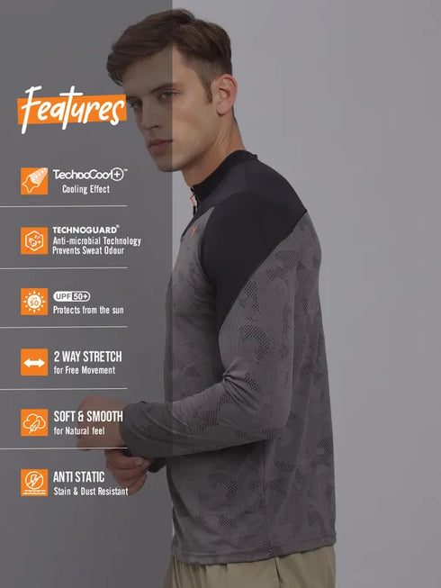 Men Jacquard Slim Fit Mock Neck T-shirt with TECHNO COOL+