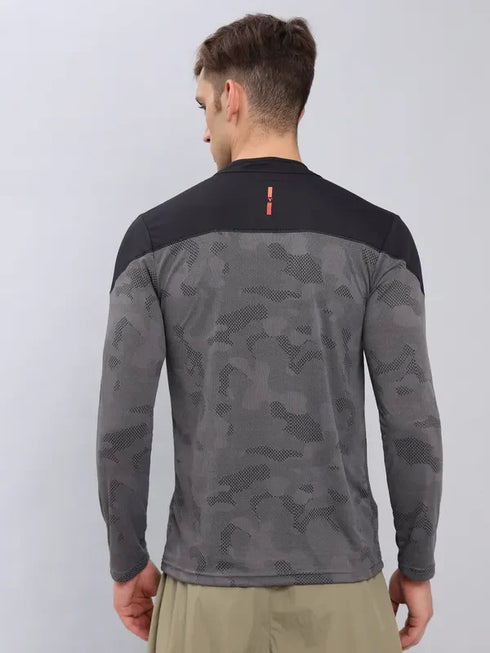 Men Jacquard Slim Fit Mock Neck T-shirt with TECHNO COOL+