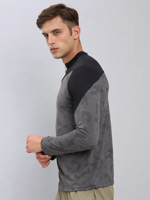 Men Jacquard Slim Fit Mock Neck T-shirt with TECHNO COOL+