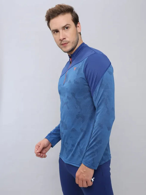 Men Jacquard Slim Fit Mock Neck T-shirt with TECHNO COOL+