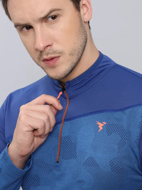 Men Jacquard Slim Fit Mock Neck T-shirt with TECHNO COOL+