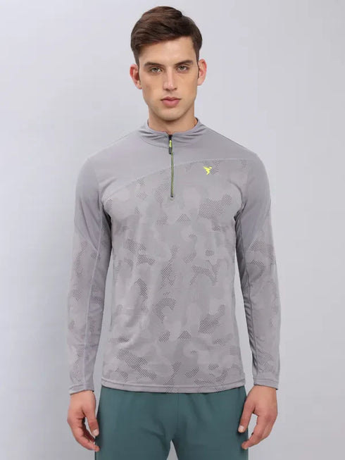 Men Jacquard Slim Fit Mock Neck T-shirt with TECHNO COOL+