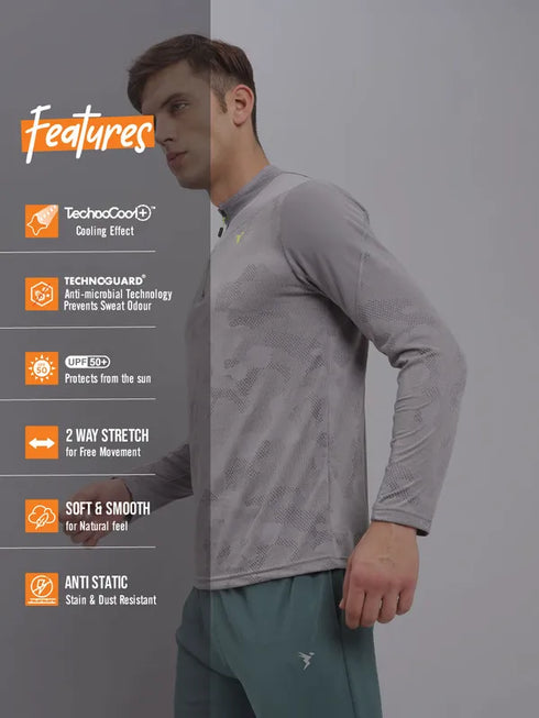 Men Jacquard Slim Fit Mock Neck T-shirt with TECHNO COOL+