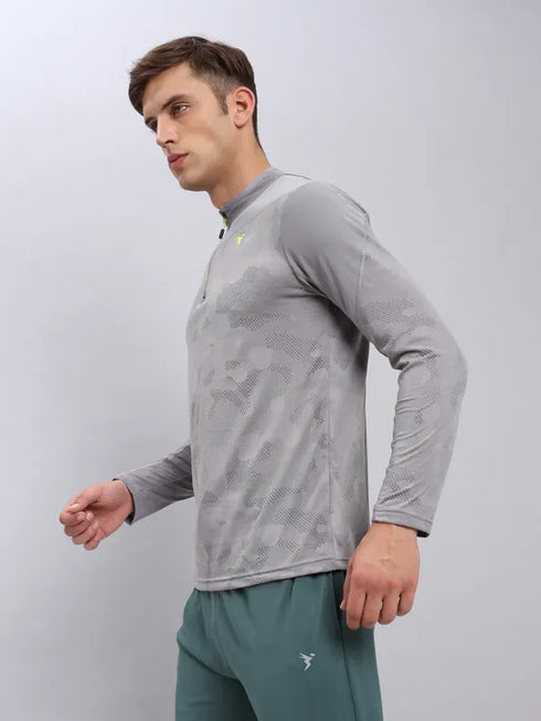 Men Jacquard Slim Fit Mock Neck T-shirt with TECHNO COOL+
