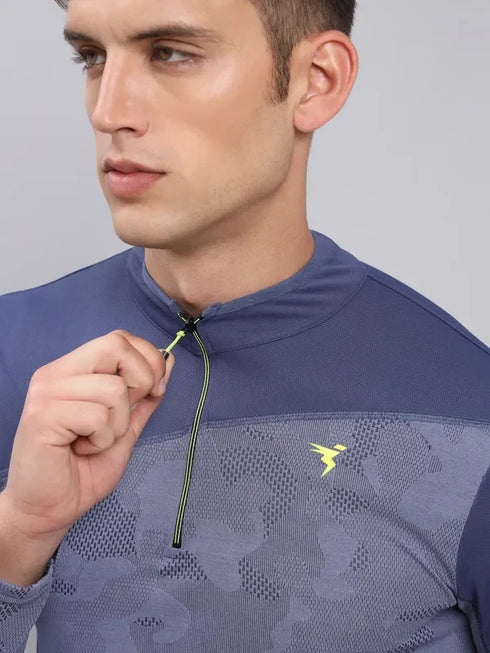 Men Jacquard Slim Fit Mock Neck T-shirt with TECHNO COOL+