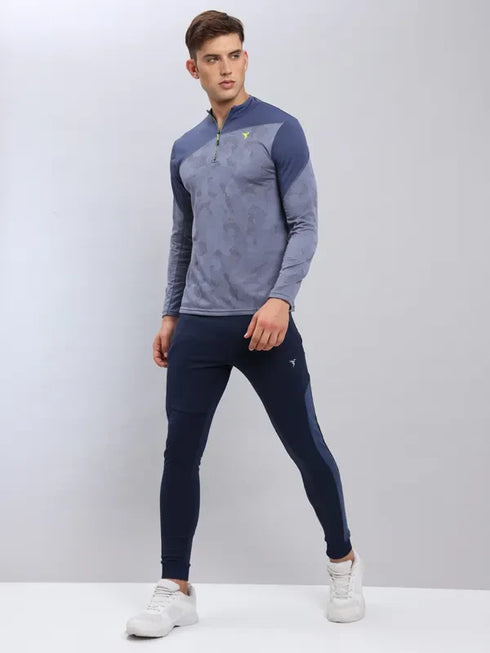 Men Jacquard Slim Fit Mock Neck T-shirt with TECHNO COOL+