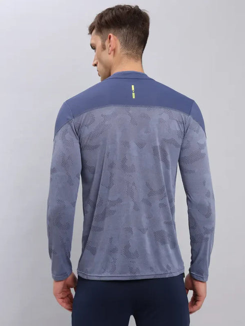 Men Jacquard Slim Fit Mock Neck T-shirt with TECHNO COOL+