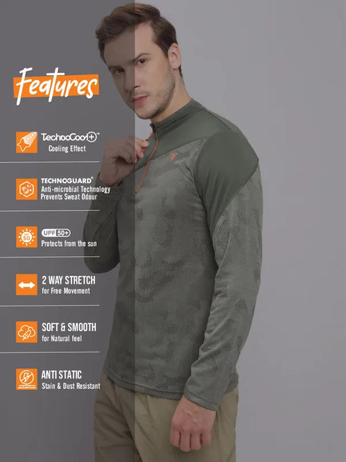Men Jacquard Slim Fit Mock Neck T-shirt with TECHNO COOL+