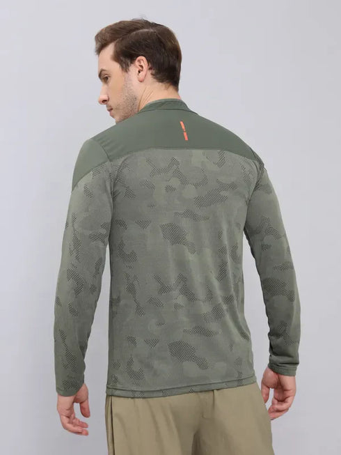 Men Jacquard Slim Fit Mock Neck T-shirt with TECHNO COOL+