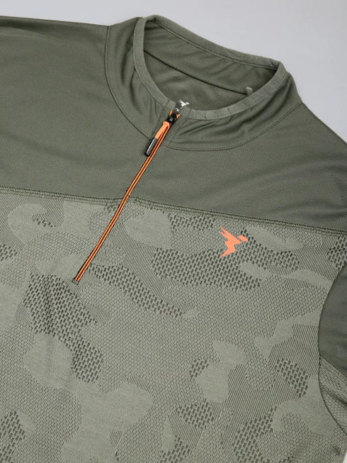 Men Jacquard Slim Fit Mock Neck T-shirt with TECHNO COOL+