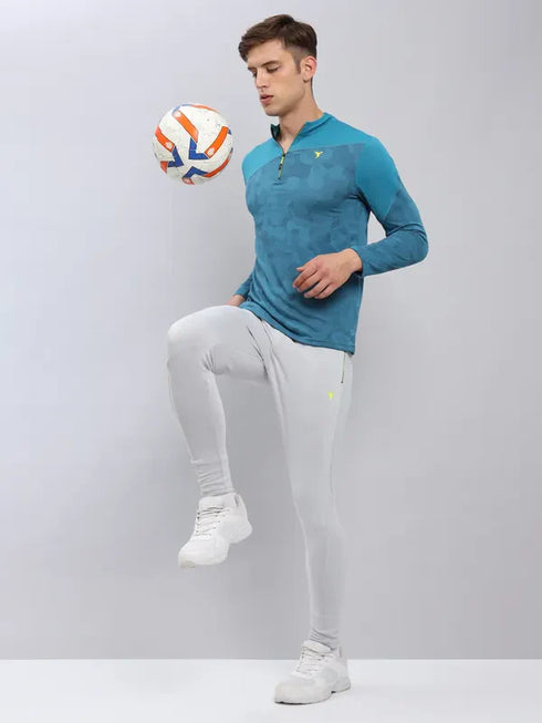 Men Jacquard Slim Fit Mock Neck T-shirt with TECHNO COOL+