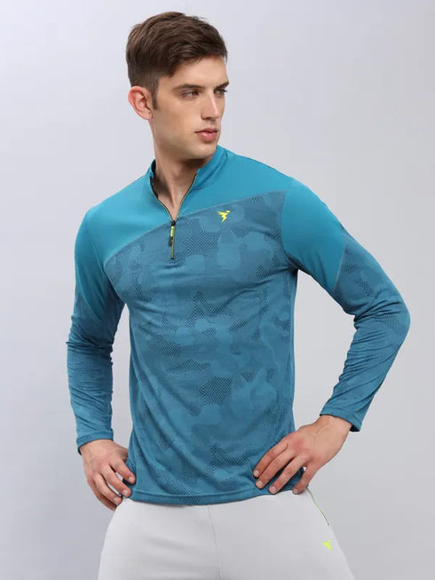 Men Jacquard Slim Fit Mock Neck T-shirt with TECHNO COOL+