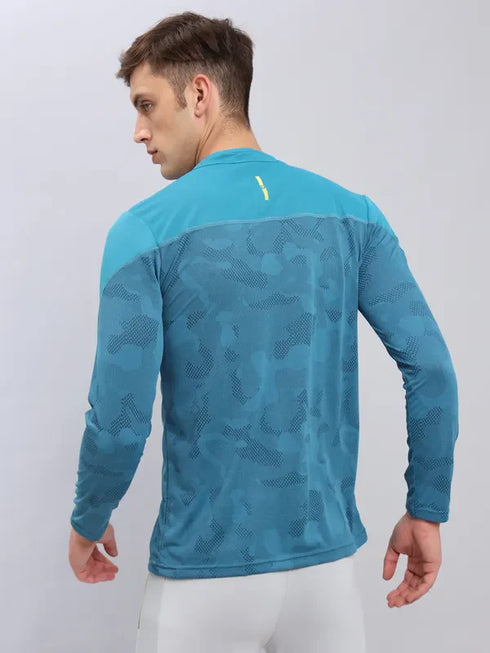 Men Jacquard Slim Fit Mock Neck T-shirt with TECHNO COOL+
