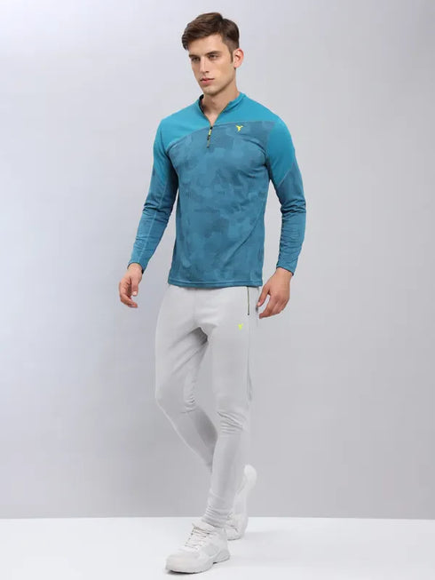 Men Jacquard Slim Fit Mock Neck T-shirt with TECHNO COOL+