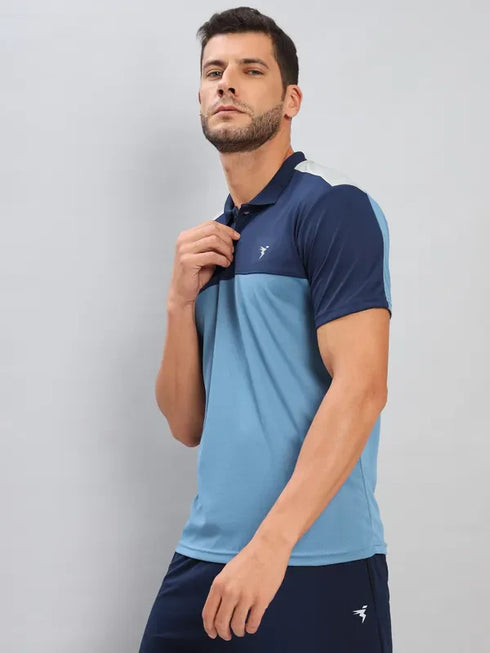 Men Colorblock Slim Fit Polo T-shirt with TECHNO COOL+