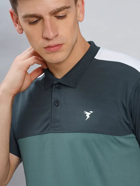 Men Colorblock Slim Fit Polo T-shirt with TECHNO COOL+