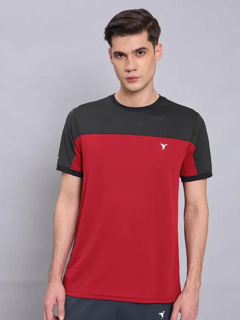 Men Colorblock Slim Fit Crew Neck T-shirt with TECHNO COOL+