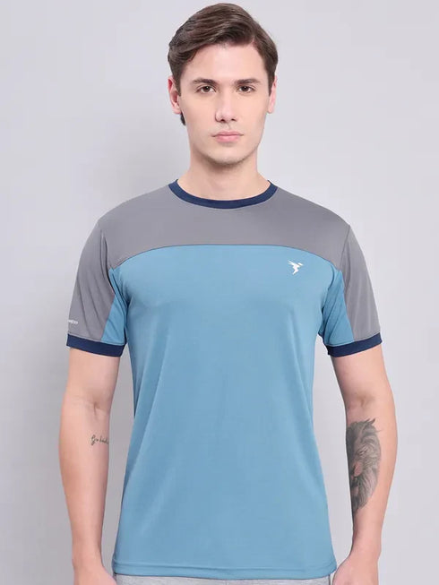 Men Colorblock Slim Fit Crew Neck T-shirt with TECHNO COOL+