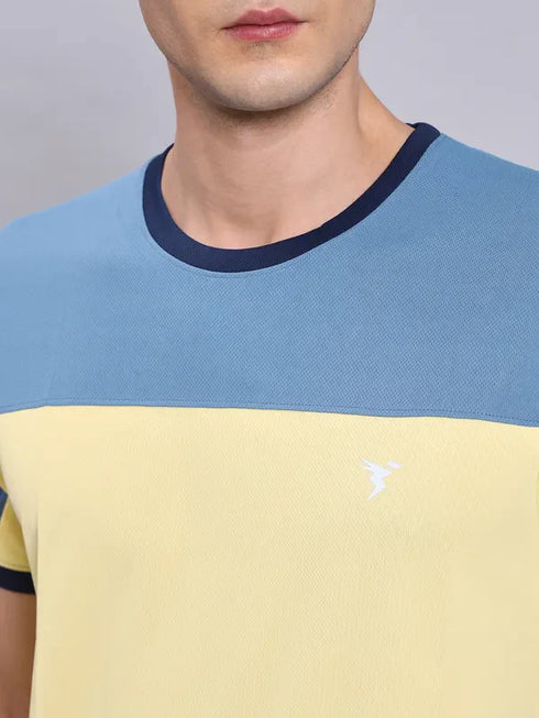 Men Colorblock Slim Fit Crew Neck T-shirt with TECHNO COOL+
