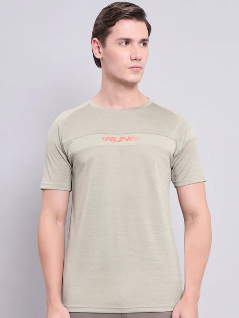 Men Melange Slim Fit Crew Neck T-shirt with TECHNO COOL+