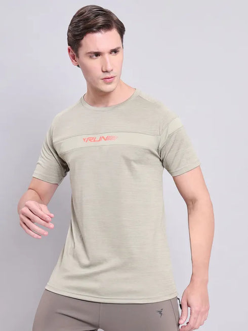 Men Melange Slim Fit Crew Neck T-shirt with TECHNO COOL+