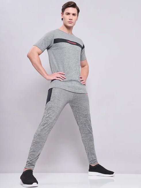 Men Melange Slim Fit Crew Neck T-shirt with TECHNO COOL+