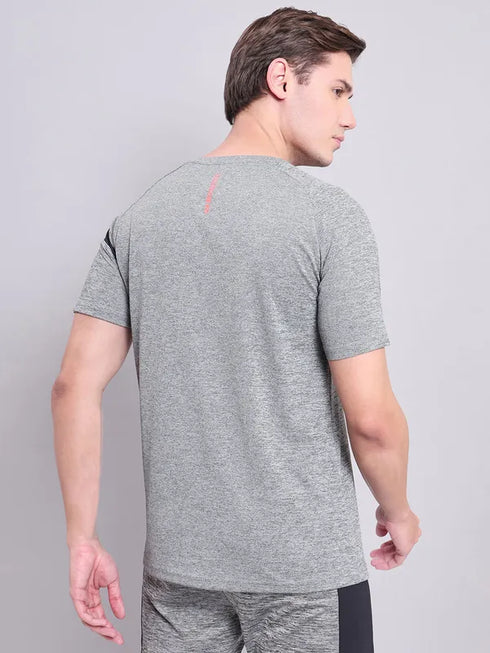 Men Melange Slim Fit Crew Neck T-shirt with TECHNO COOL+