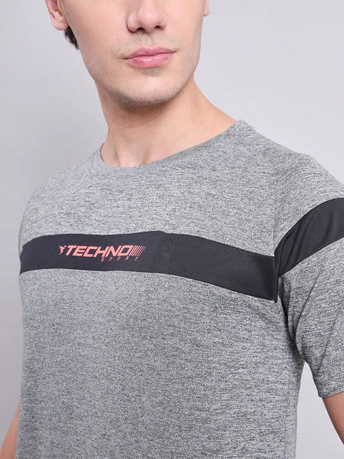 Men Melange Slim Fit Crew Neck T-shirt with TECHNO COOL+
