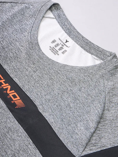 Men Melange Slim Fit Crew Neck T-shirt with TECHNO COOL+