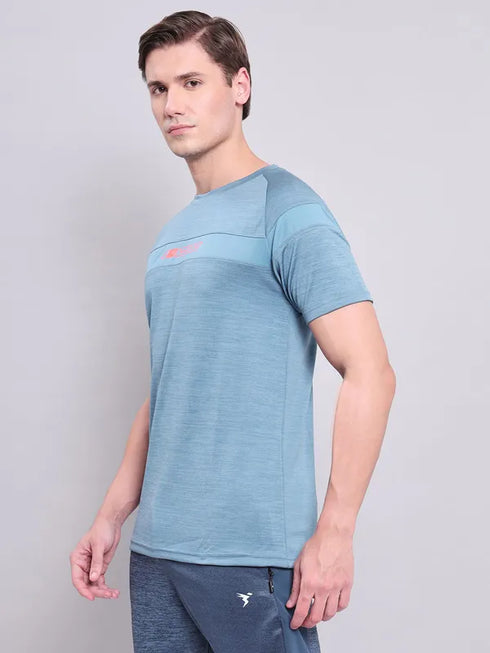 Men Melange Slim Fit Crew Neck T-shirt with TECHNO COOL+