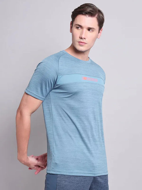 Men Melange Slim Fit Crew Neck T-shirt with TECHNO COOL+