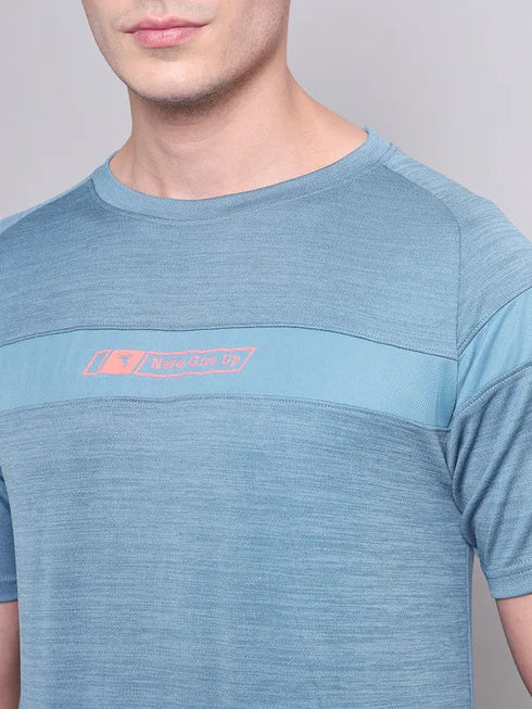 Men Melange Slim Fit Crew Neck T-shirt with TECHNO COOL+